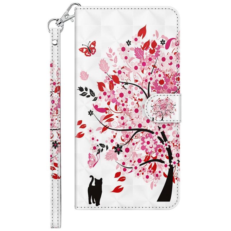 Capa Folio Para Xiaomi Redmi A1 De Cordão Árvore E Gato Strappy