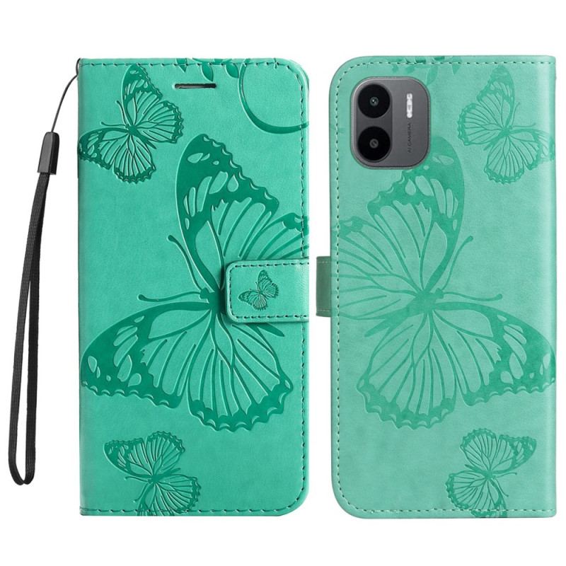 Capa Folio Para Xiaomi Redmi A1 De Cordão Borboletas Gigantes