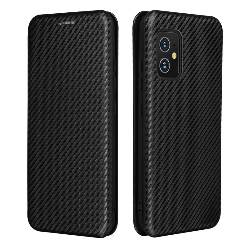 Capa De Celular Para Asus Zenfone 8 Flip Fibra De Carbono Com Anel De Suporte