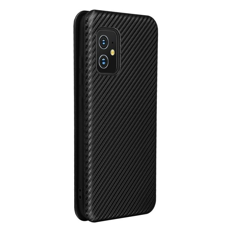 Capa De Celular Para Asus Zenfone 8 Flip Fibra De Carbono Com Anel De Suporte