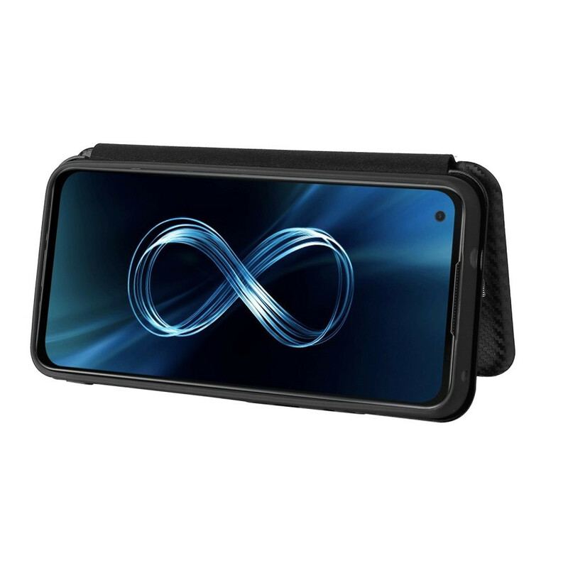 Capa De Celular Para Asus Zenfone 8 Flip Fibra De Carbono Com Anel De Suporte