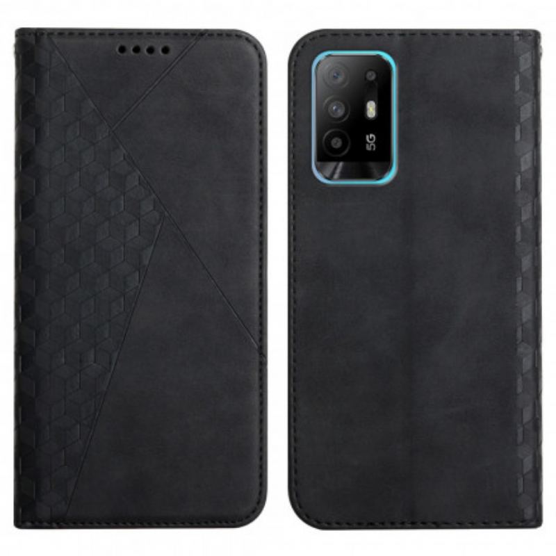 Capa De Celular Para Oppo A94 5G Flip Toque De Pele Estilo Cúbico