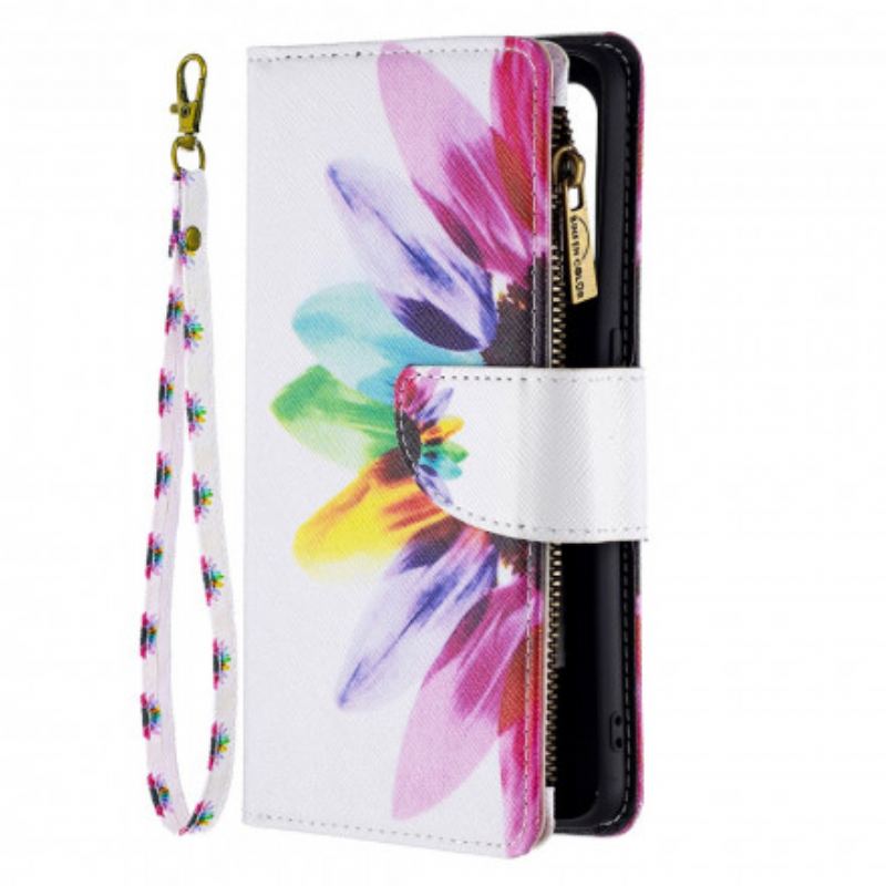 Capa De Couro Para Oppo A94 5G Bolso Com Zíper Flor