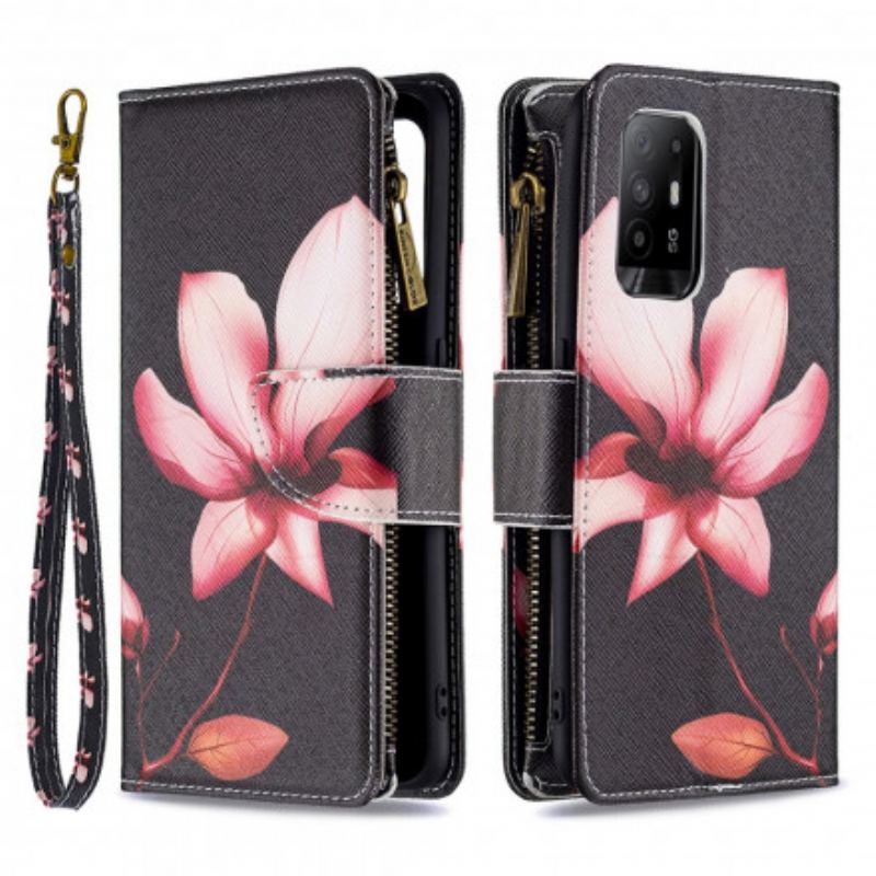 Capa De Couro Para Oppo A94 5G Bolso Com Zíper Flor