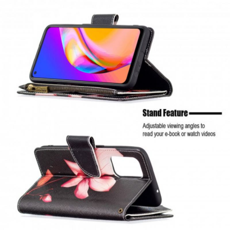 Capa De Couro Para Oppo A94 5G Bolso Com Zíper Flor