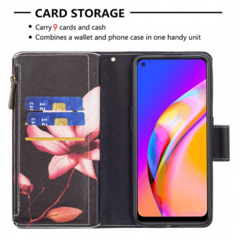 Capa De Couro Para Oppo A94 5G Bolso Com Zíper Flor