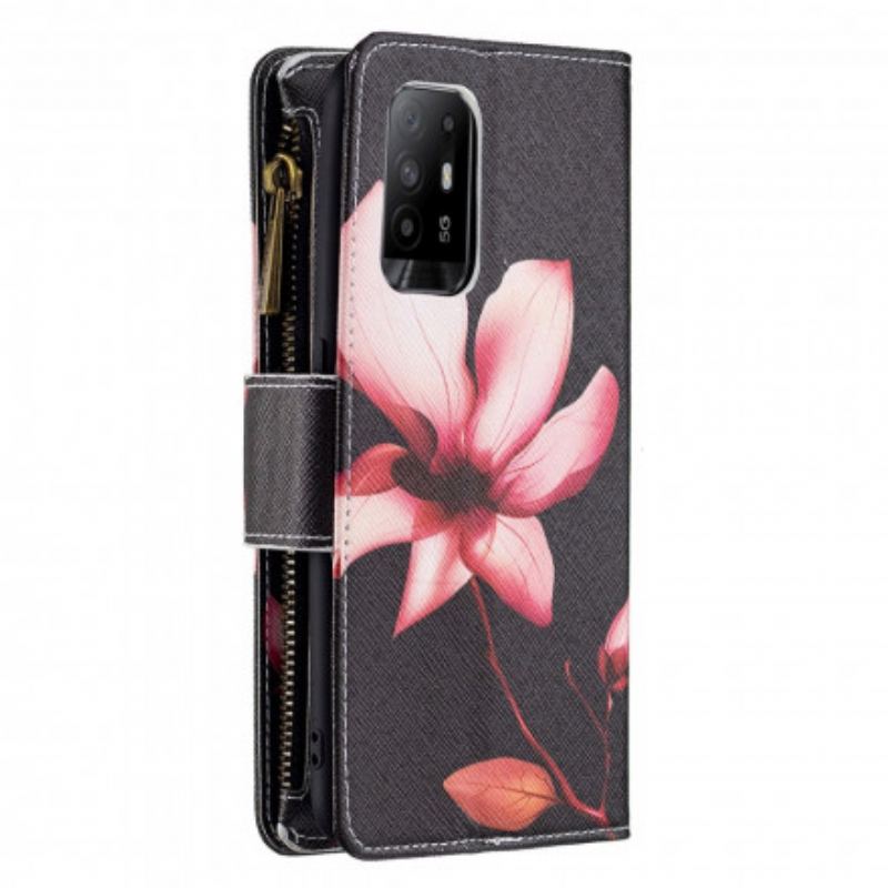 Capa De Couro Para Oppo A94 5G Bolso Com Zíper Flor
