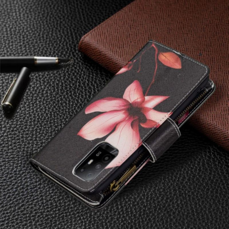 Capa De Couro Para Oppo A94 5G Bolso Com Zíper Flor