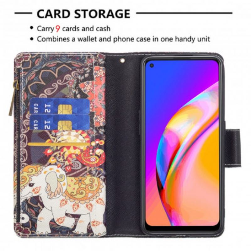 Capa De Couro Para Oppo A94 5G Bolso Elefante Com Zíper