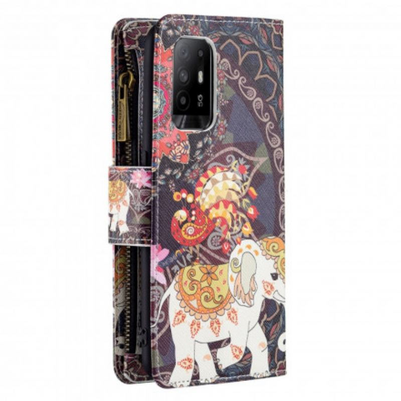Capa De Couro Para Oppo A94 5G Bolso Elefante Com Zíper
