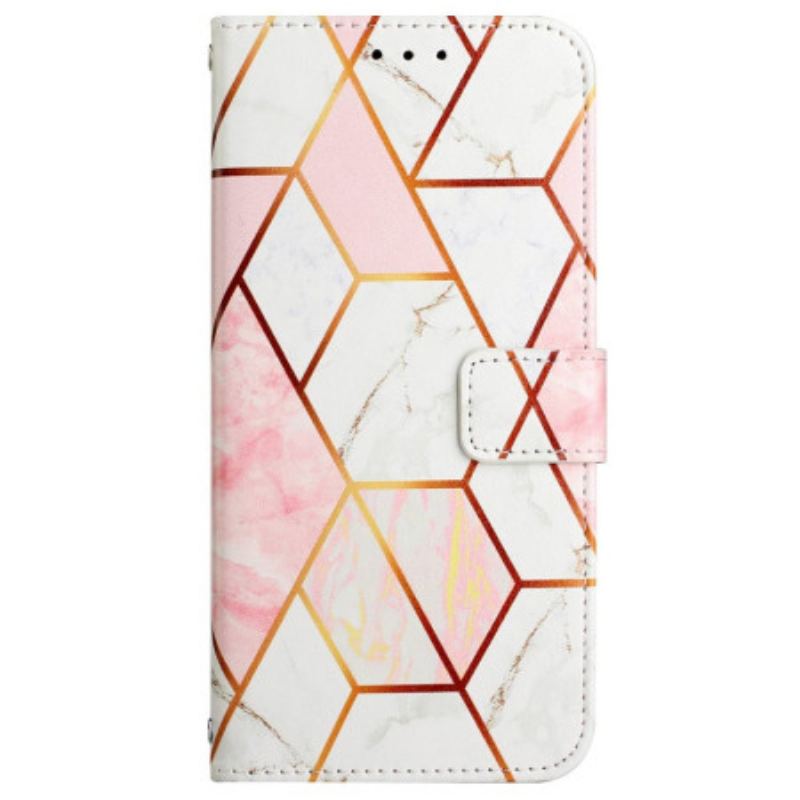 Capa De Couro Para Oppo A94 5G Mármore Geométrico Com Alça