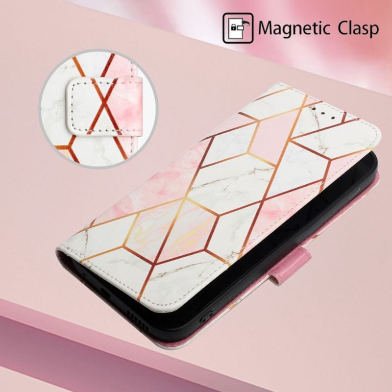 Capa De Couro Para Oppo A94 5G Mármore Geométrico Com Alça