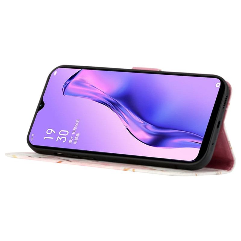Capa De Couro Para Oppo A94 5G Mármore Geométrico Com Alça