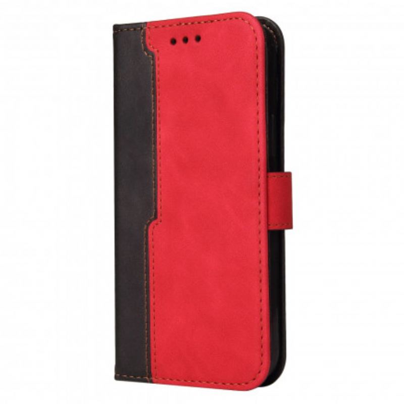 Capa Em Pele Para Oppo A94 5G Couro Sintético Colorido De Dois Tons