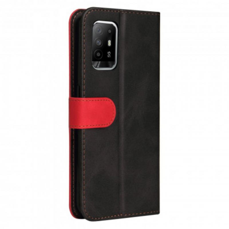 Capa Em Pele Para Oppo A94 5G Couro Sintético Colorido De Dois Tons