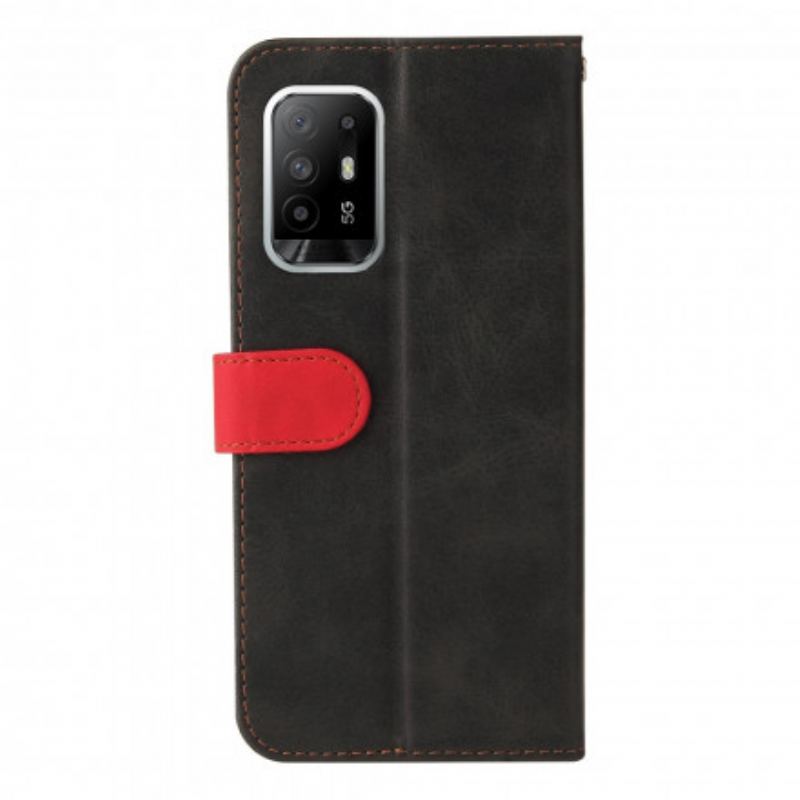 Capa Em Pele Para Oppo A94 5G Couro Sintético Colorido De Dois Tons