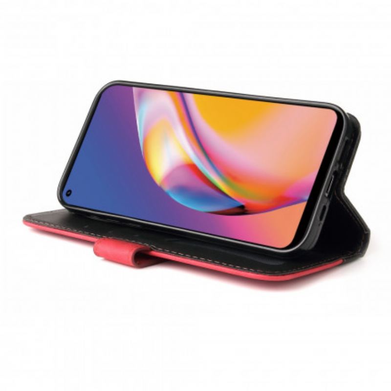 Capa Em Pele Para Oppo A94 5G Couro Sintético Colorido De Dois Tons
