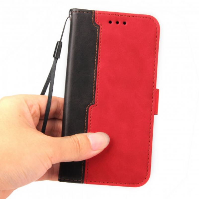 Capa Em Pele Para Oppo A94 5G Couro Sintético Colorido De Dois Tons