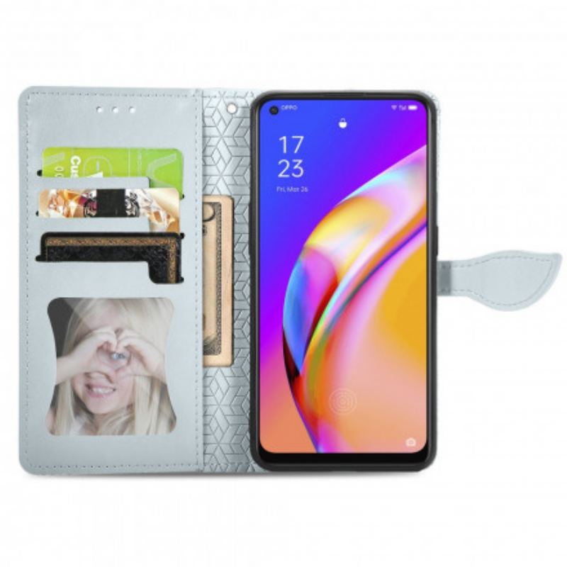 Capa Em Pele Para Oppo A94 5G Folhas Tribais