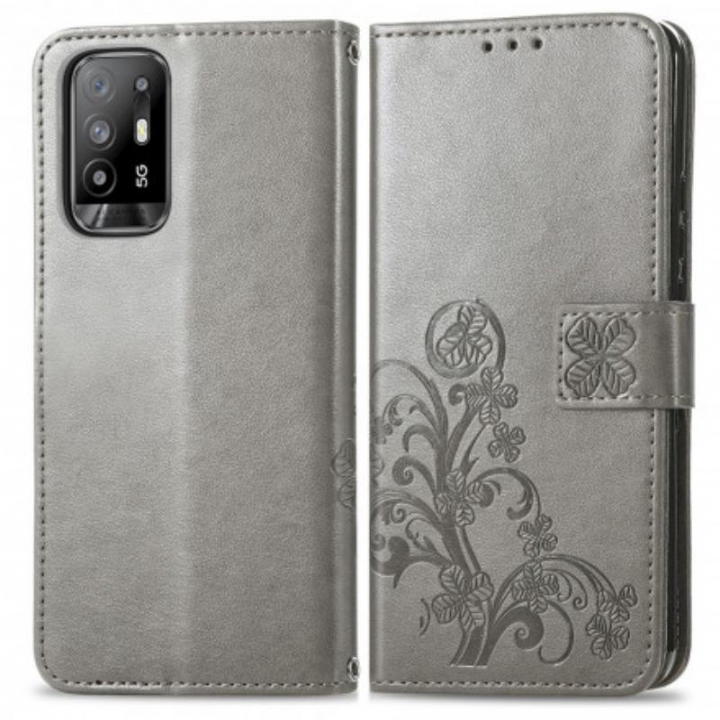 Capa Em Pele Para Oppo A94 5G Trevo-de-quatro-folhas