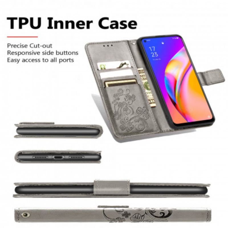 Capa Em Pele Para Oppo A94 5G Trevo-de-quatro-folhas
