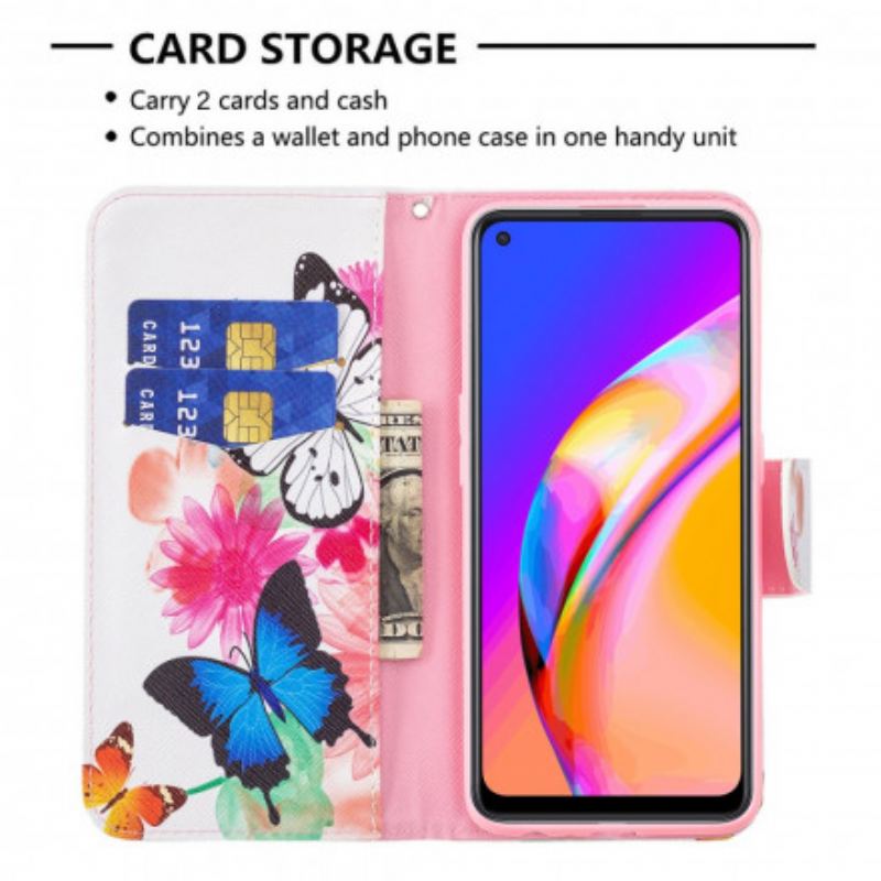 Capa Flip Para Oppo A94 5G Borboletas E Flores Pintadas