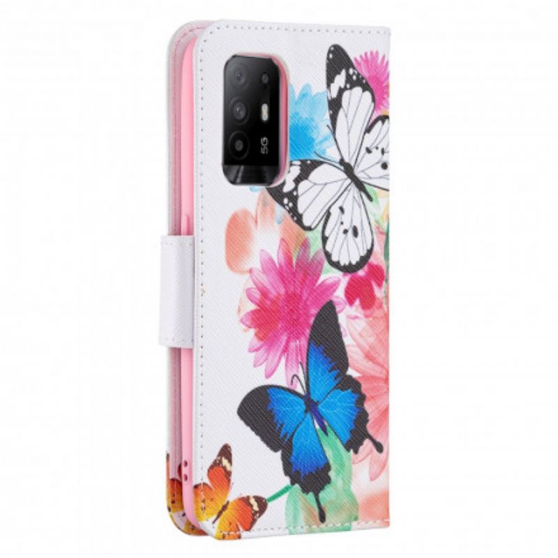 Capa Flip Para Oppo A94 5G Borboletas E Flores Pintadas