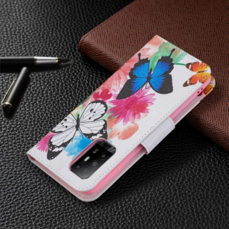 Capa Flip Para Oppo A94 5G Borboletas E Flores Pintadas