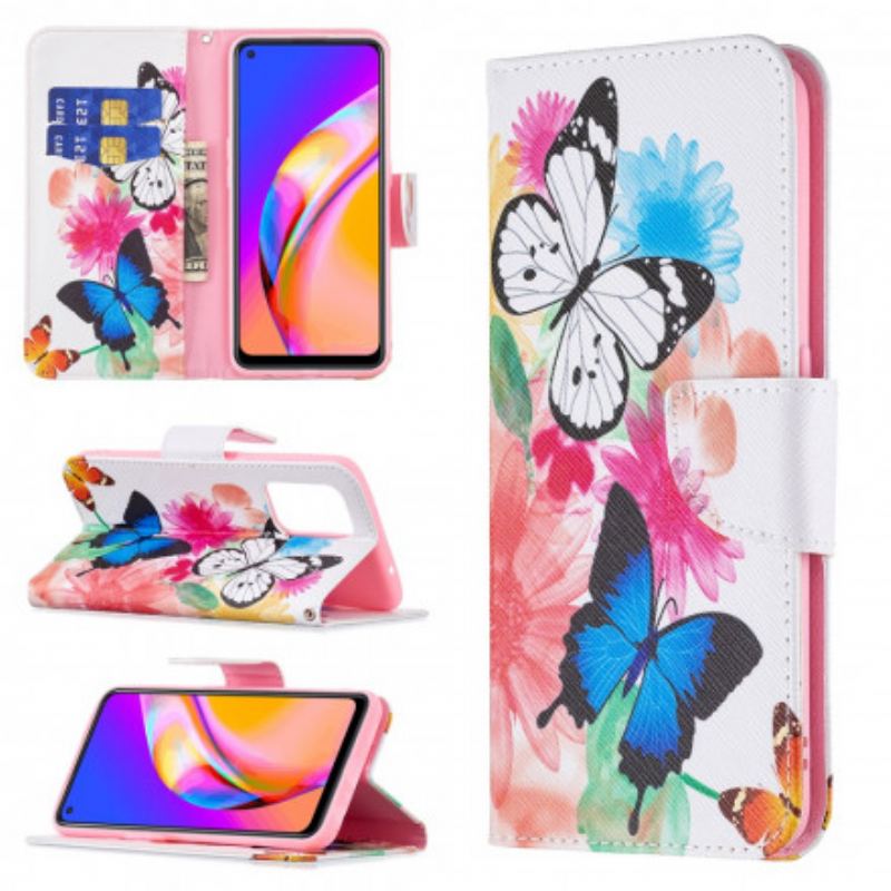 Capa Flip Para Oppo A94 5G Borboletas E Flores Pintadas