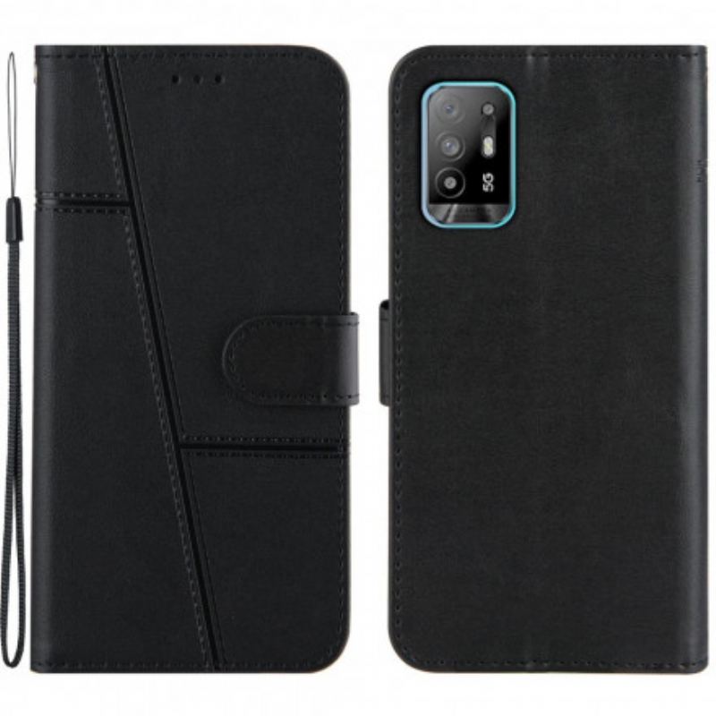 Capa Flip Para Oppo A94 5G De Cordão Strappy Geo Leather Effect