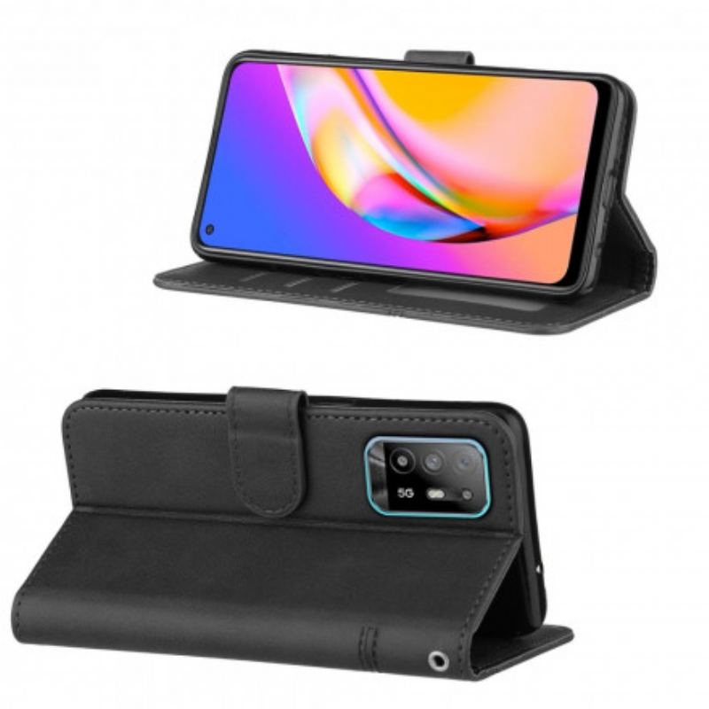 Capa Flip Para Oppo A94 5G De Cordão Strappy Geo Leather Effect