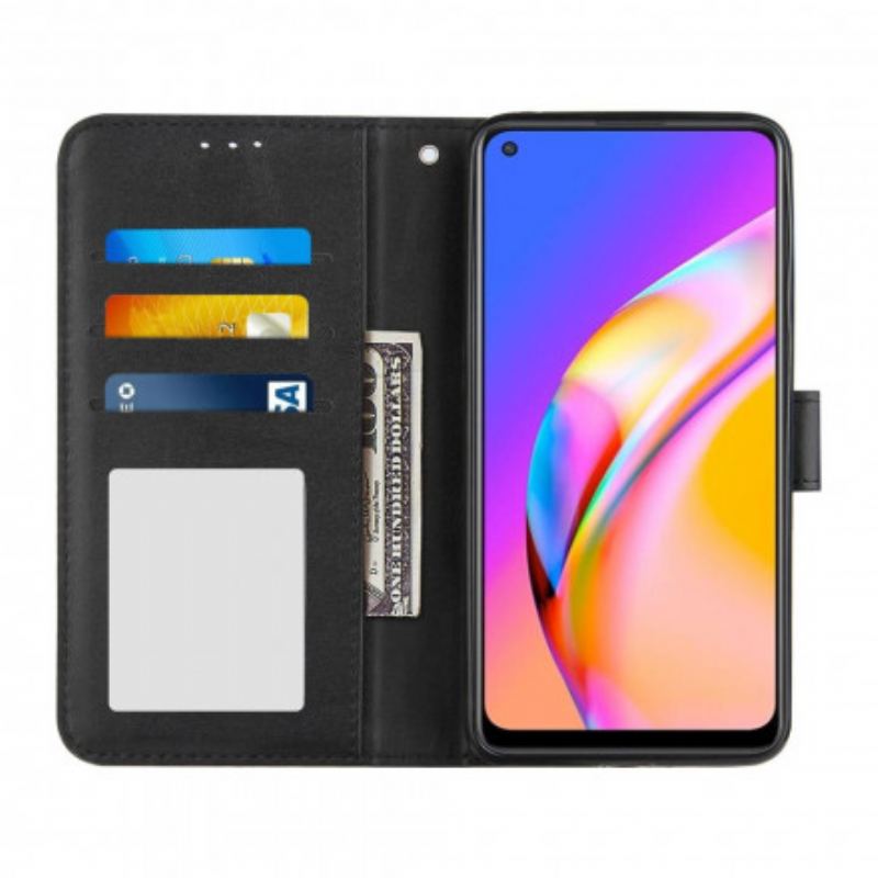 Capa Flip Para Oppo A94 5G De Cordão Strappy Geo Leather Effect