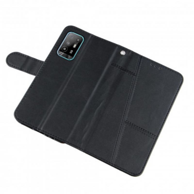 Capa Flip Para Oppo A94 5G De Cordão Strappy Geo Leather Effect
