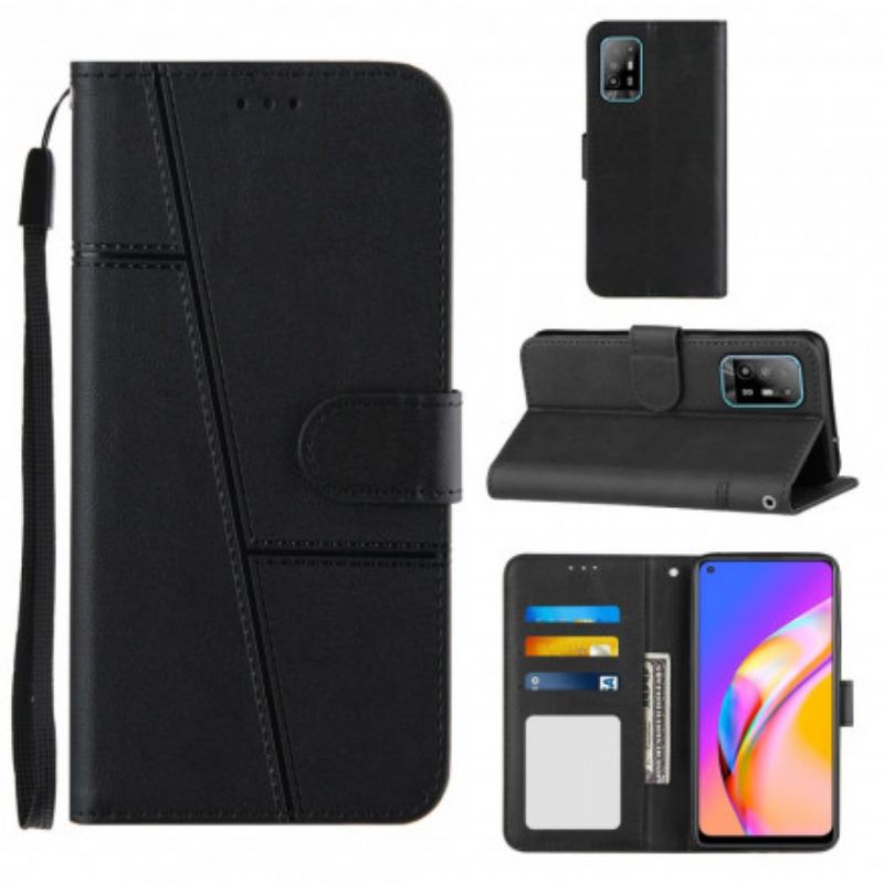 Capa Flip Para Oppo A94 5G De Cordão Strappy Geo Leather Effect