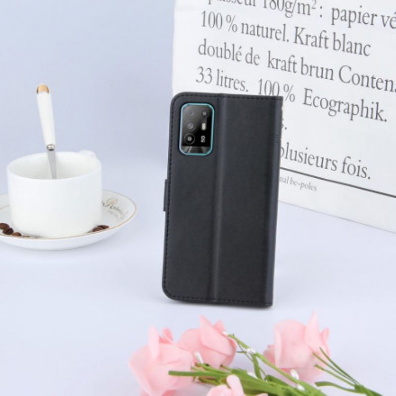 Capa Flip Para Oppo A94 5G De Cordão Strappy Geo Leather Effect
