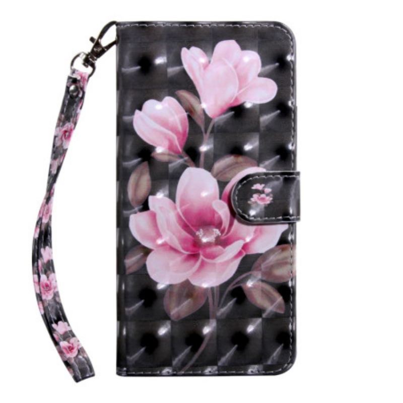 Capa Flip Para Oppo A94 5G Flores Com Cordão