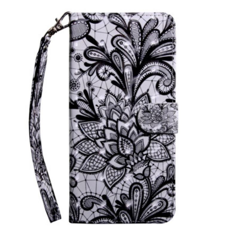 Capa Flip Para Oppo A94 5G Flores De Renda Com Alça