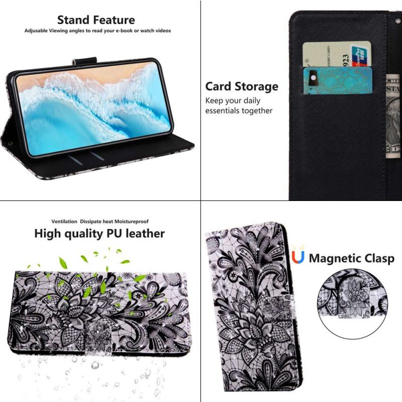 Capa Flip Para Oppo A94 5G Flores De Renda Com Alça