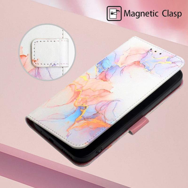 Capa Flip Para Oppo A94 5G Mármore Com Cordão
