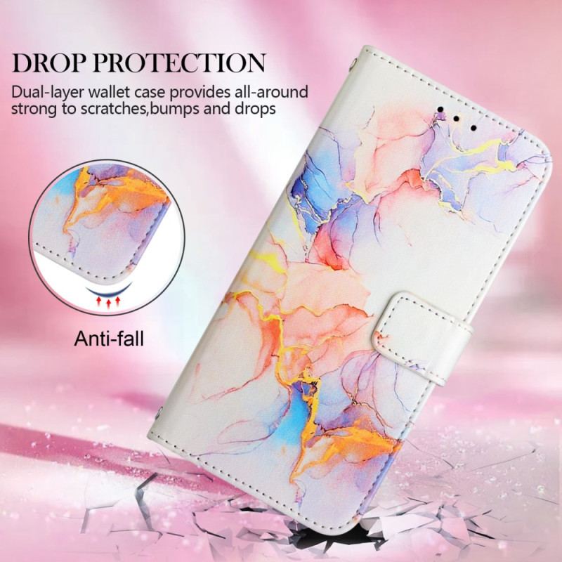 Capa Flip Para Oppo A94 5G Mármore Com Cordão