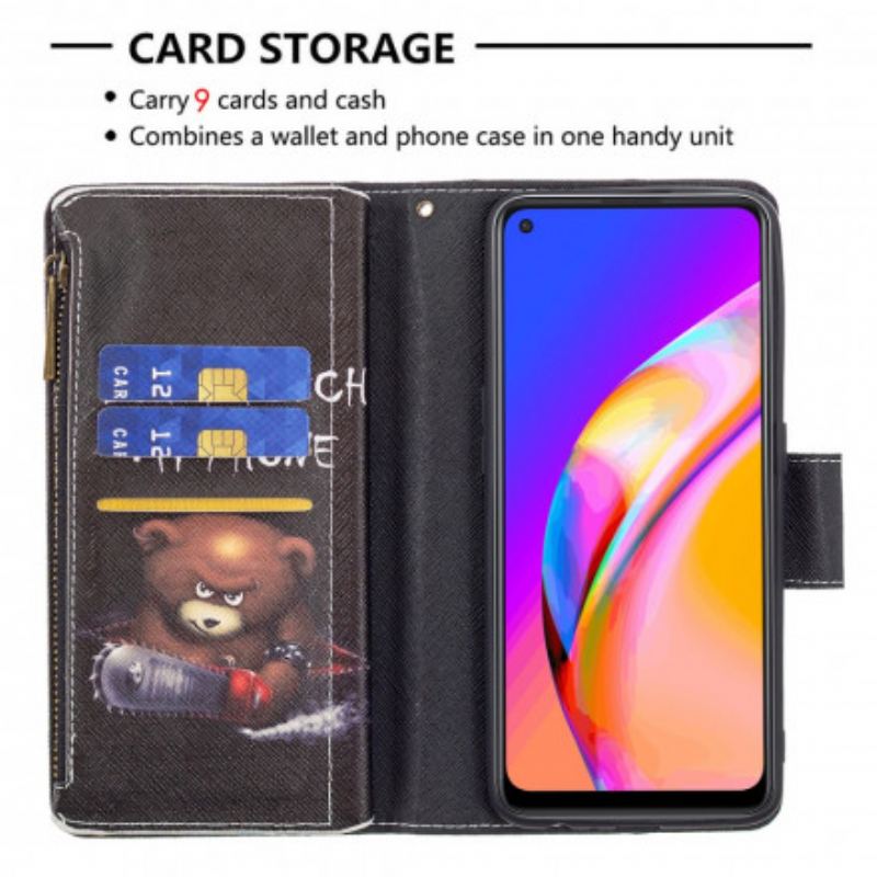 Capa Flip Para Oppo A94 5G Urso De Bolso Com Zíper