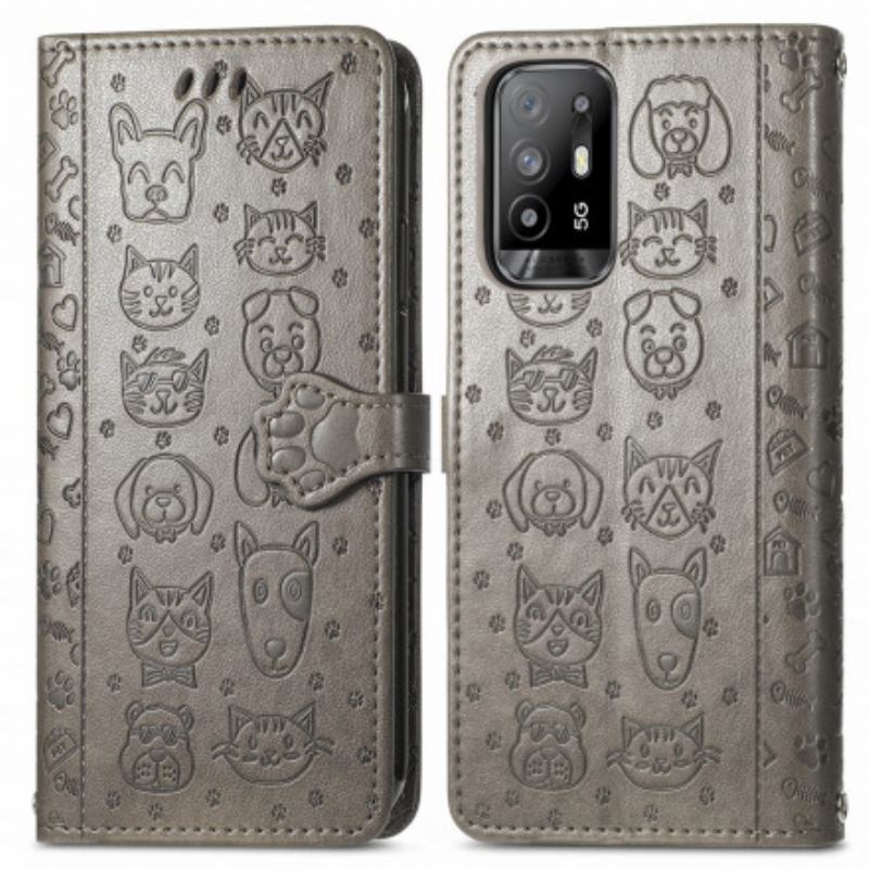Capa Folio Para Oppo A94 5G Animais Animados