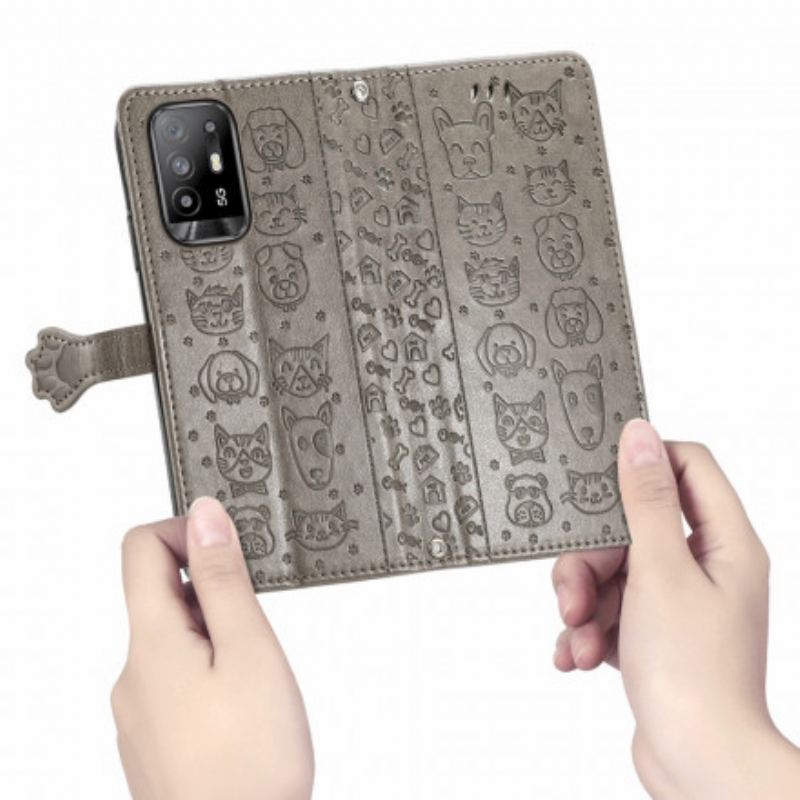 Capa Folio Para Oppo A94 5G Animais Animados