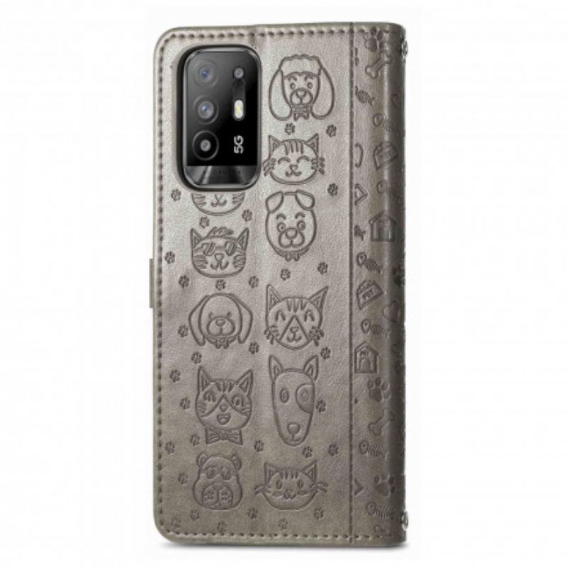 Capa Folio Para Oppo A94 5G Animais Animados