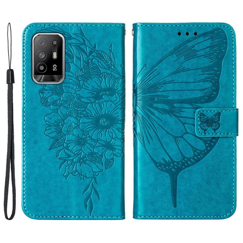Capa Folio Para Oppo A94 5G Borboleta Com Cordão
