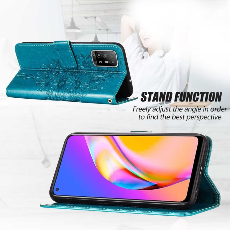 Capa Folio Para Oppo A94 5G Borboleta Com Cordão