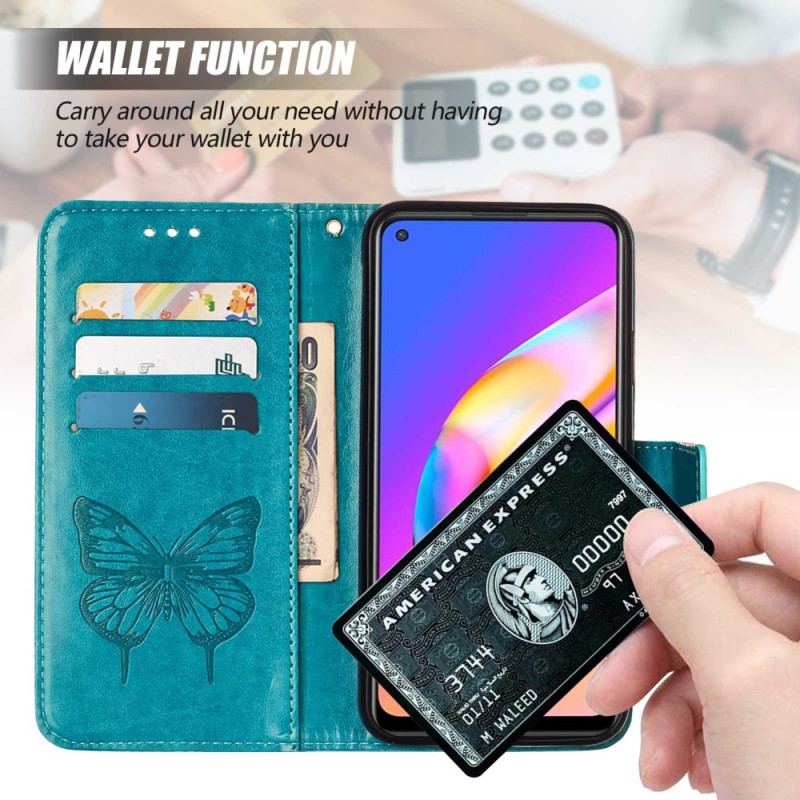 Capa Folio Para Oppo A94 5G Borboleta Com Cordão