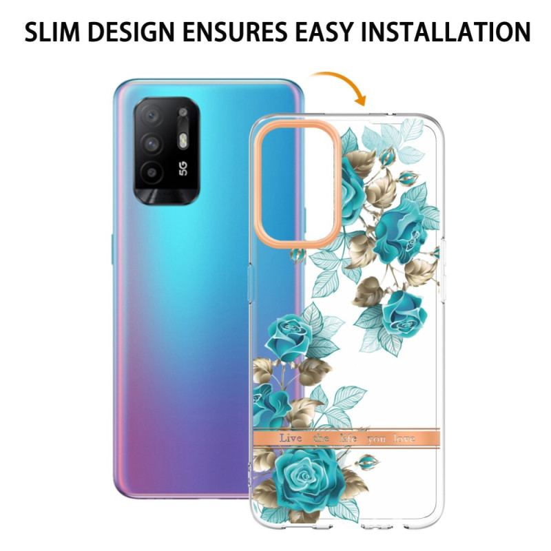 Capa Para Oppo A94 5G Flores Azuis Sem Costura