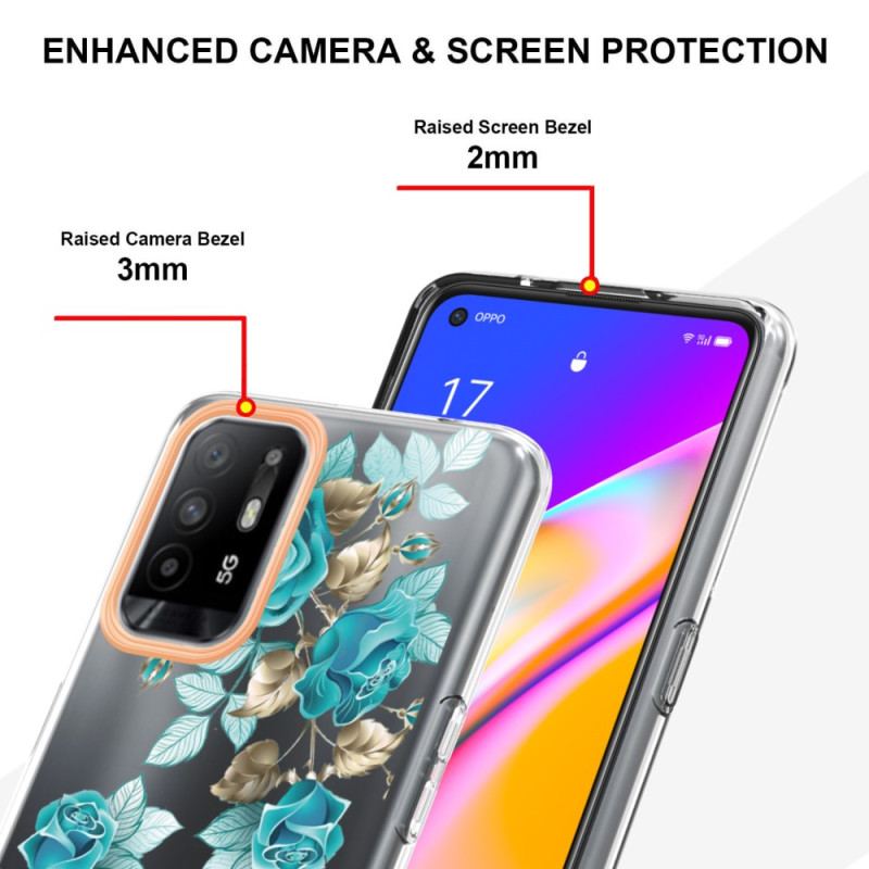 Capa Para Oppo A94 5G Flores Azuis Sem Costura