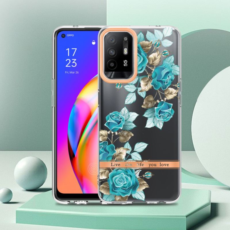 Capa Para Oppo A94 5G Flores Azuis Sem Costura